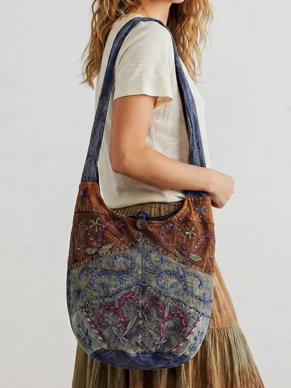 Kathmandu Boho Embroidered Patchwork Crossbody Shoulder Cotton Bag